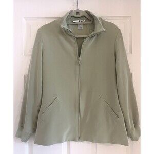 Barbara Katz 100% Silk Full Zip Jacket Sage Green Coastal Luxury Sz 10 Capsule